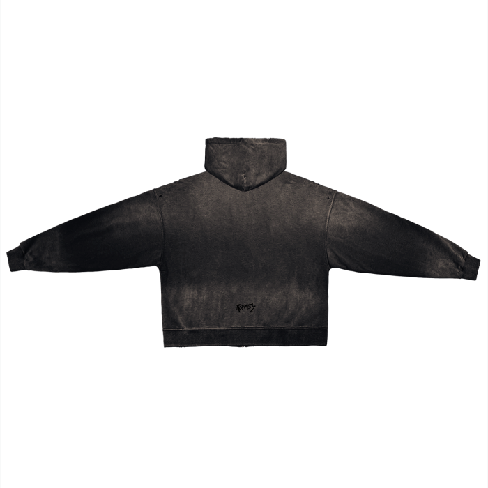 Romey Post-Apocalyptic Aesthetic Pure Cotton Hand-Frayed Monkey Washed Zip Hoodie