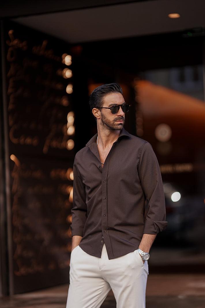 DONATO BROWN LONG SLEEVE SHIRT