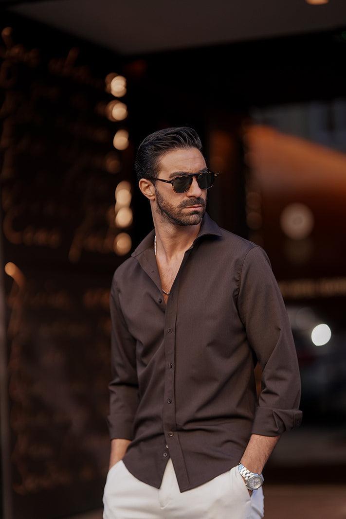 DONATO BROWN LONG SLEEVE SHIRT