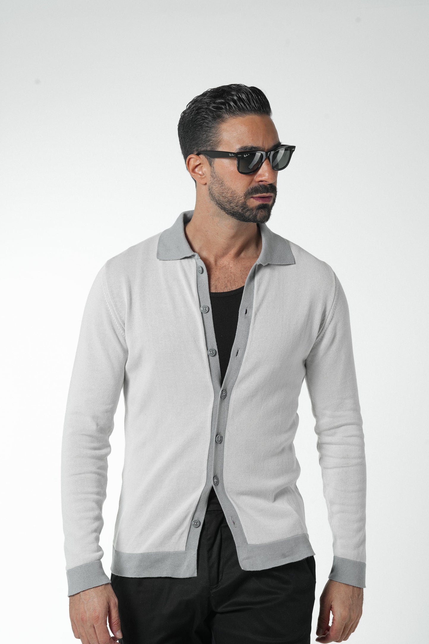 DONATO LIGHT GREY BUTTONED CARDIGAN