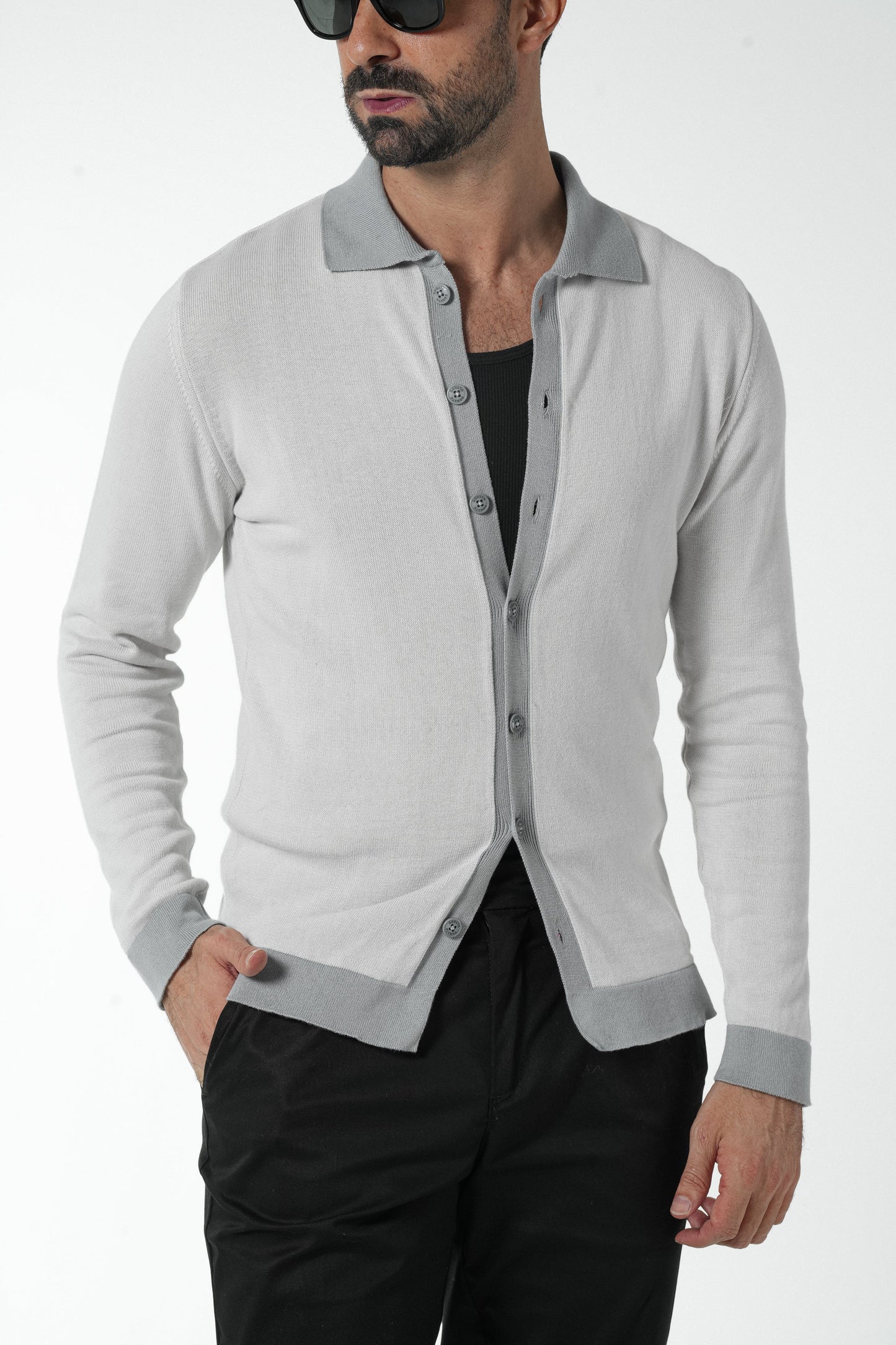 DONATO LIGHT GREY BUTTONED CARDIGAN
