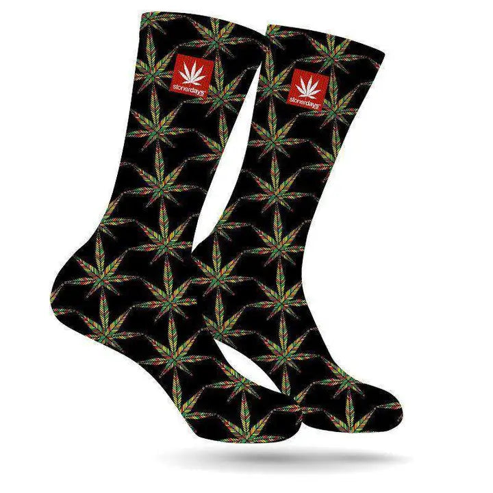 StonerDays Symetrical Rasta Leaf Crew Socks