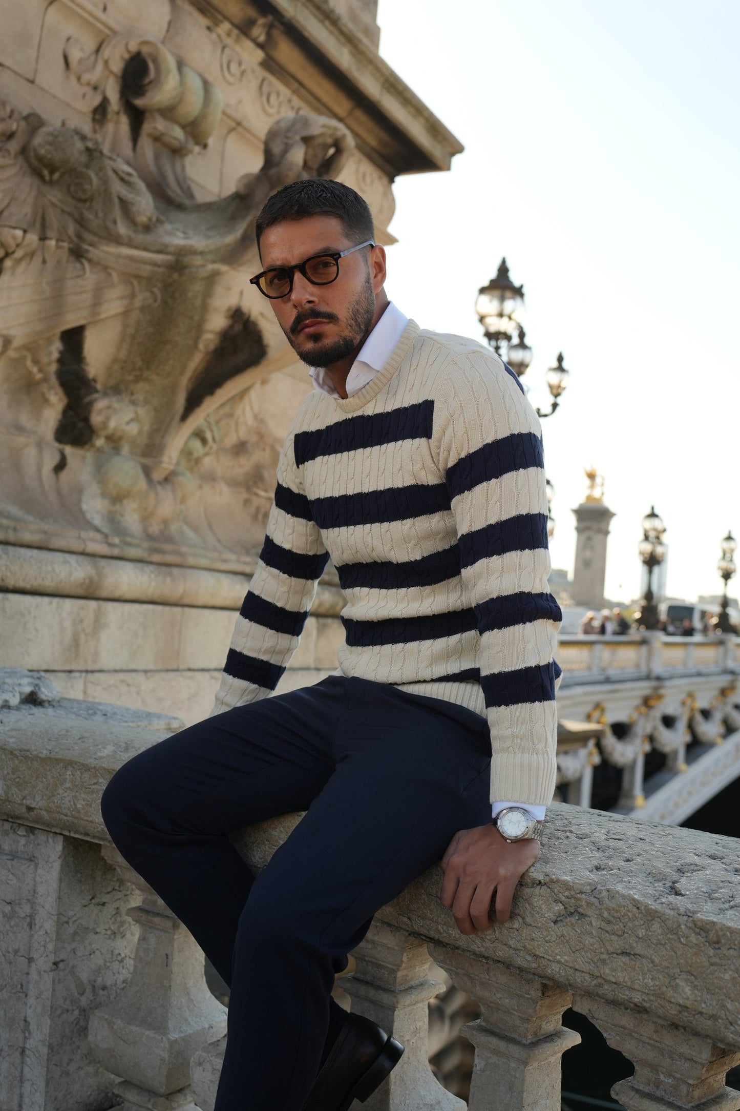 DONATO NAVY & PEARL SWEATER